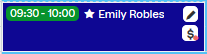 An appointment in the calendar shown with a star icon before the patient's name, indicating a new patient.